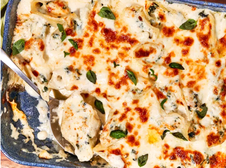 Chicken Spinach Alfredo Baked Stuffed Shells